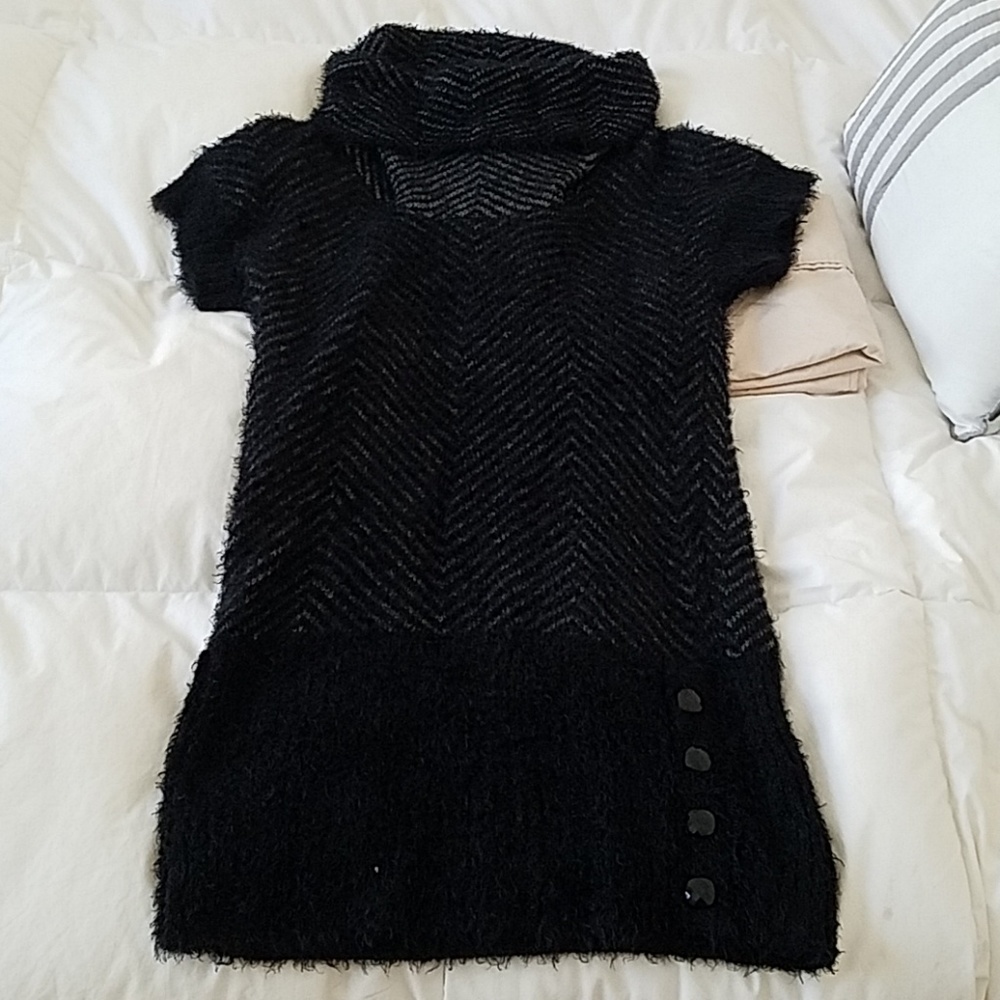 Black/Grey Fuzzy Cowlneck Sweater Dress